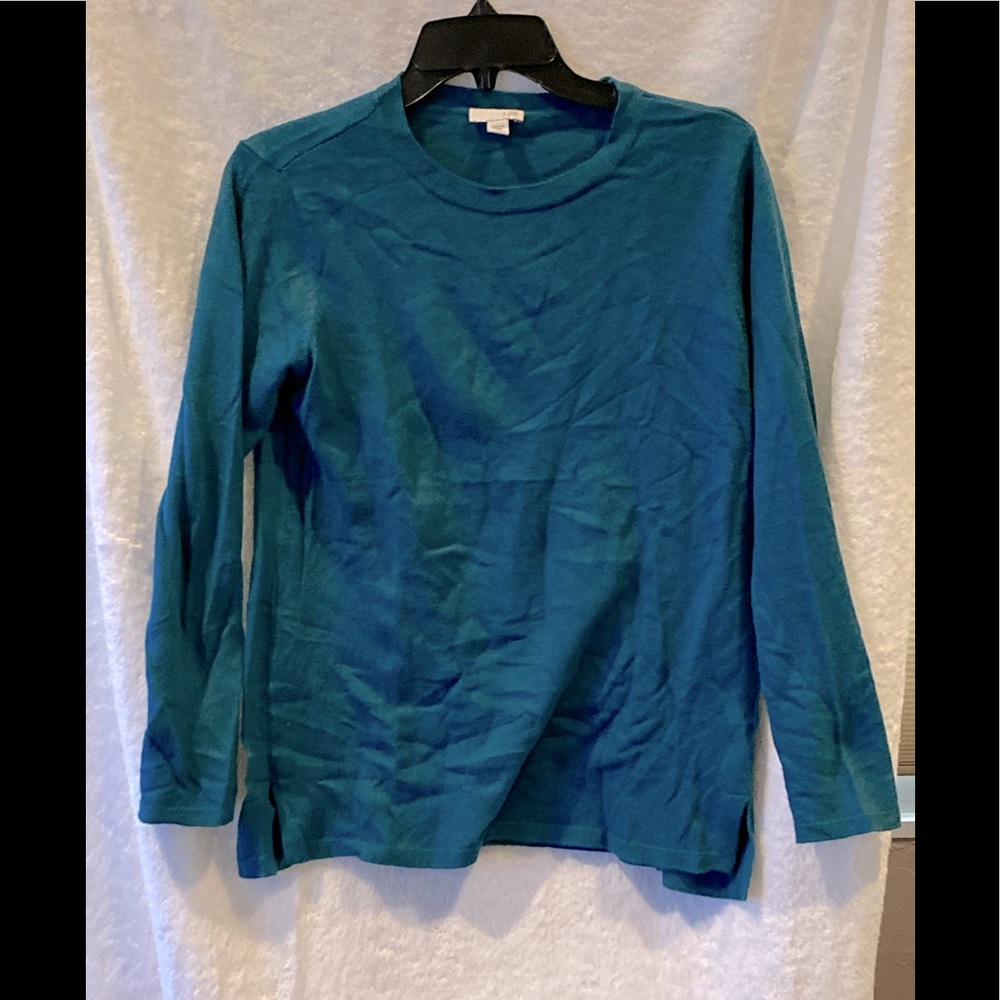 Teal colored long sleeve crew neck cardigan JJill